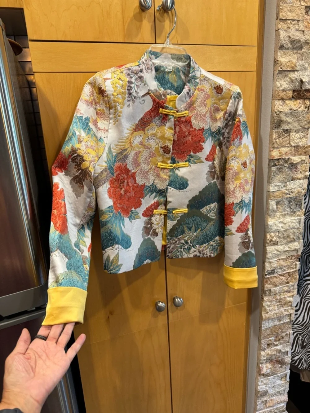 Floral Brocade Mandarin Collar Jacket in Multi-Color - Picture 2 of 10